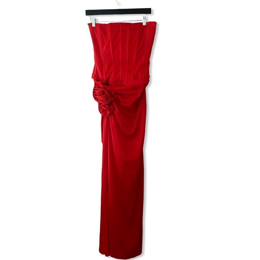 NBD Jake Gown red bustier corset strapless maxi rosette prom event Revolve XS - Picture 8 of 15